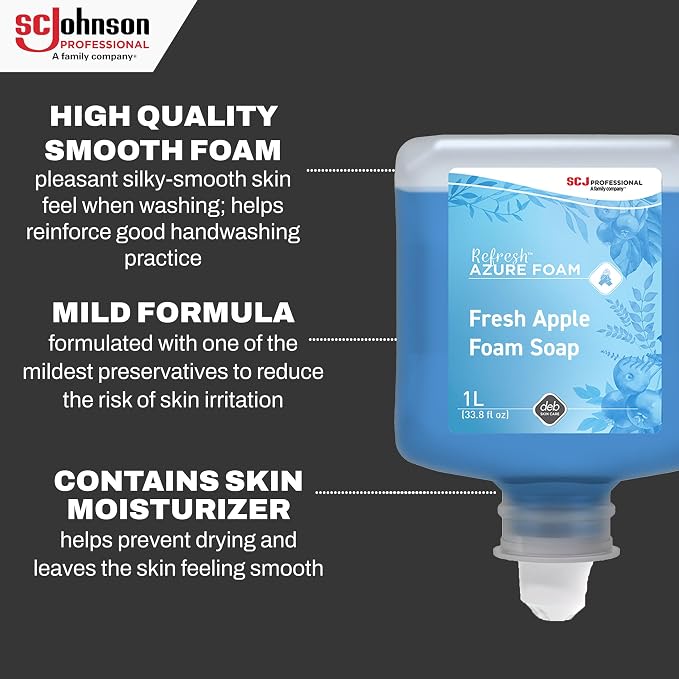 SC Johnson Professional Refresh Azure FOAM, Foam Hand Wash, Foaming Hand Soap, 1 Liter Cartridge, 2 Count, for Professional Use Only