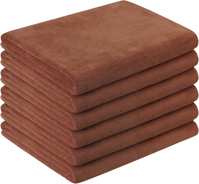 JML Microfiber Bath Towels, 6 Pack, 30" x 60", Brown | Oversized, Soft, Super Absorbent, Fast Drying, Lint-free Towels for Bathroom, Sport, Fitness, Yoga