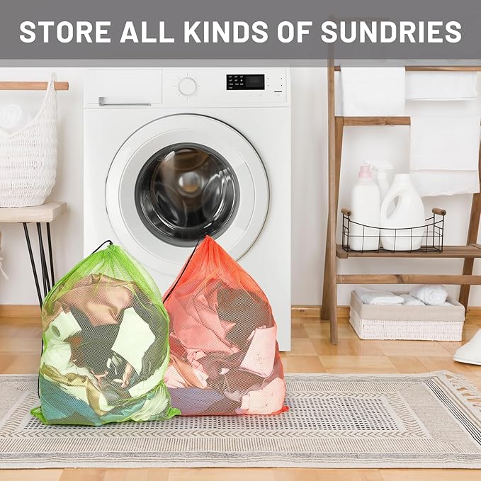 Berlune 36 Pcs 32x24 in Large Laundry Bag Colorful Extra Large Mesh Laundry Bag Bulk with Drawstring Heavy Duty Mesh Machine Washable Drawstring Pouch