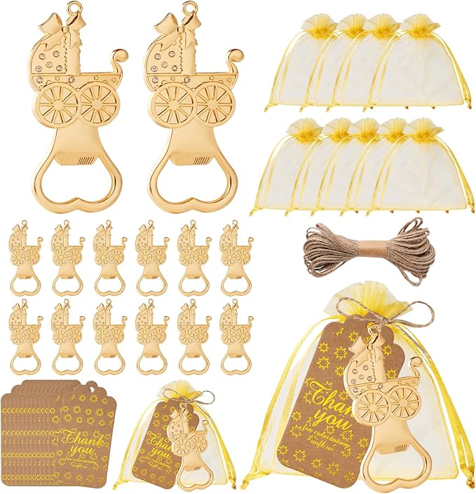 50 Pack Baby Stroller Bottle Opener Favors, Baby Shower Bottle Opener Favors with Thank You Tags & Organza Bags, Baby Shower Party Favors for Guests, Baby Shower Return Gifts