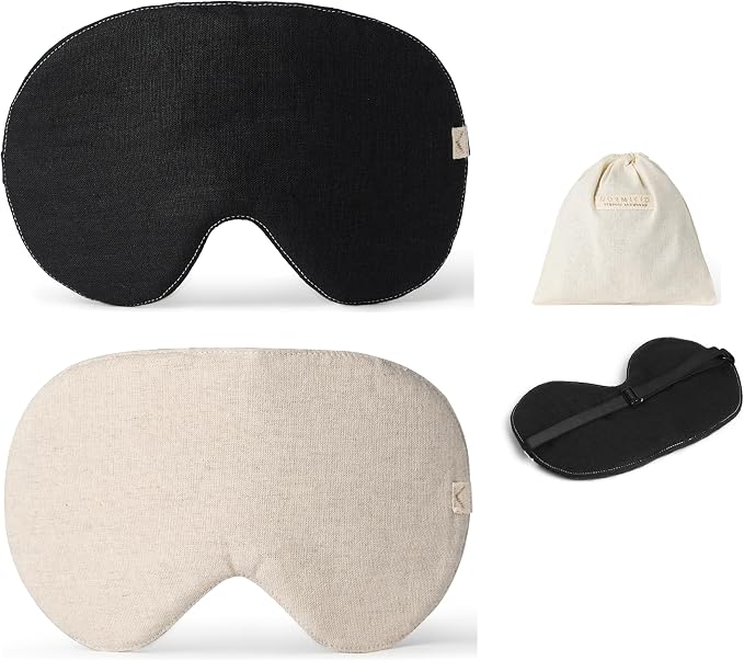 2-PACK Linen Eye Sleep Mask Oversized for sleeping • Organic Oeko-TEX Standard • Blackout Eye Shade cover • Adjustable strap • Breathable Travel Meditation Essential •Gift idea Woman Man (Black+Natur)