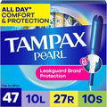 Tampax Pearl Tampons for Women Multipack, with LeakGuard Braid, Light/Regular/Super Absorbency, Unscented, 47 Count