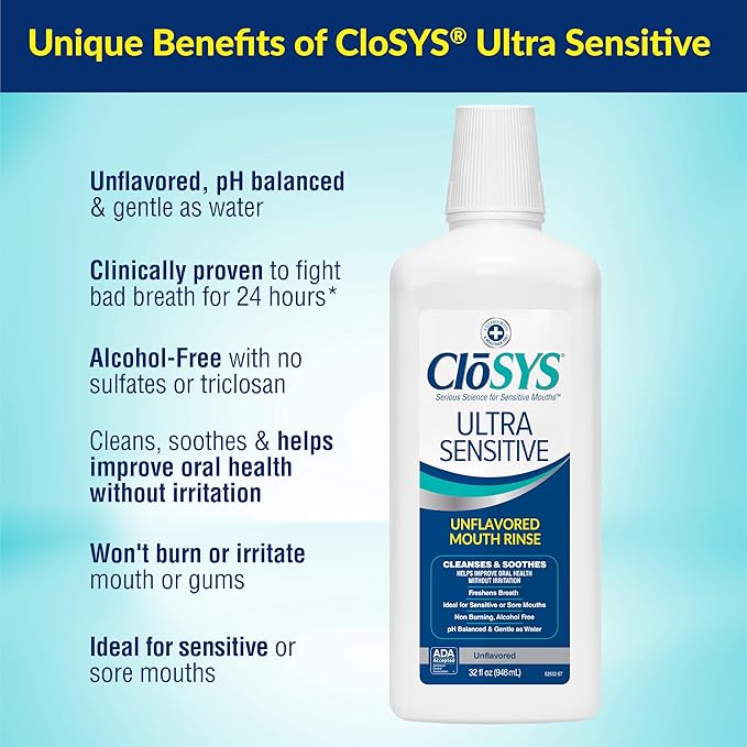 CloSYS Ultra Sensitive Mouthwash, 32 Oz, Pack of 3, Alcohol Free Mouthwash, Unflavored Mouth Wash, Dye Free, pH Balanced, Helps Soothe Entire Mouth