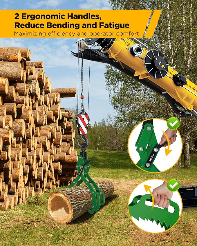 Log Lifting Tongs, Log Grapple Hook with Handle, Upgraded Timber Claw Hooks as Handling Tools for Dragging and Lifting Logs Used as Tractor, ATVs and Trucks Accessories (4 Claws - 30‘’)