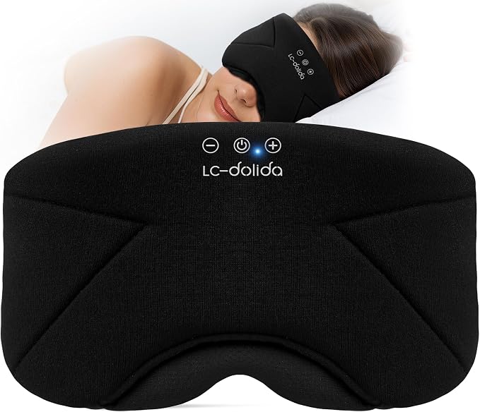 Sleep Mask with Headphones Bluetooth 5.4, LC-dolida Wireless Music Eye Mask for Sleeping Headphones with Soft Bamboo Cotton Cooling Breathable,Ultra-Thin Stereo Speaker for Side Sleepers-Ink