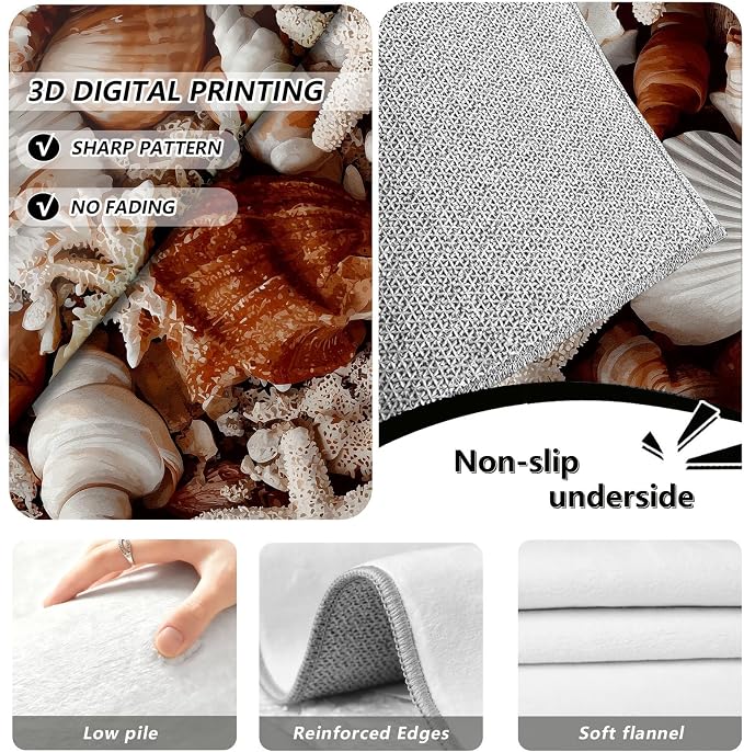 Starfish Conch Seashell Extra Long Hallway Runner Rug 3x12 - Beach Anti Slip Washable Runners Rug for Entrance Corridor Kitchen Living Room, Retro Seaside Soft Low Pile Runner Rugs