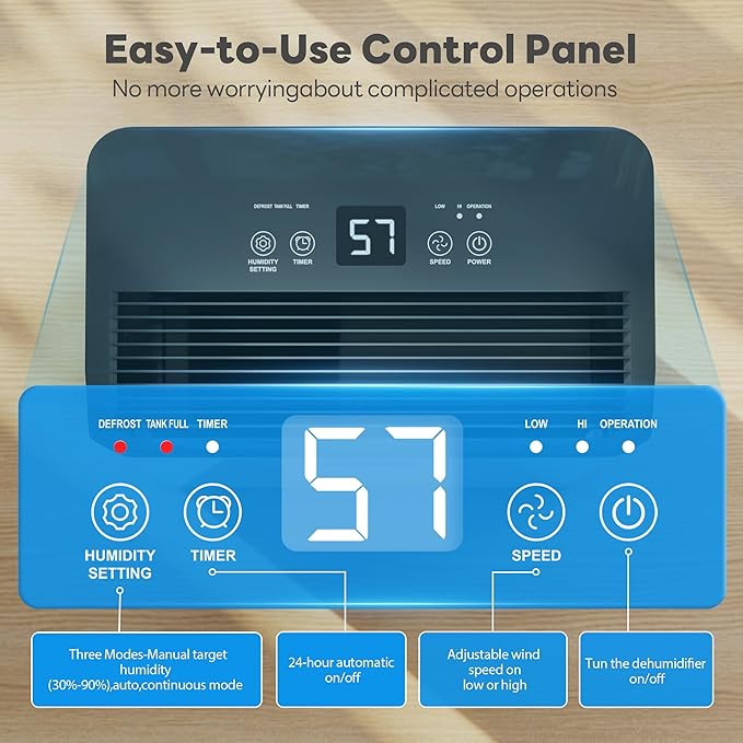 34Pint Dehumidifier for 2500Sq.Ft, Compressor Dehumidifiers for Home, Front LED Digital Humidity Display&Quiet Dehumidifier for Basement, Bedroom, Bathroom, with 6.56FT Drain Hose DH1800S