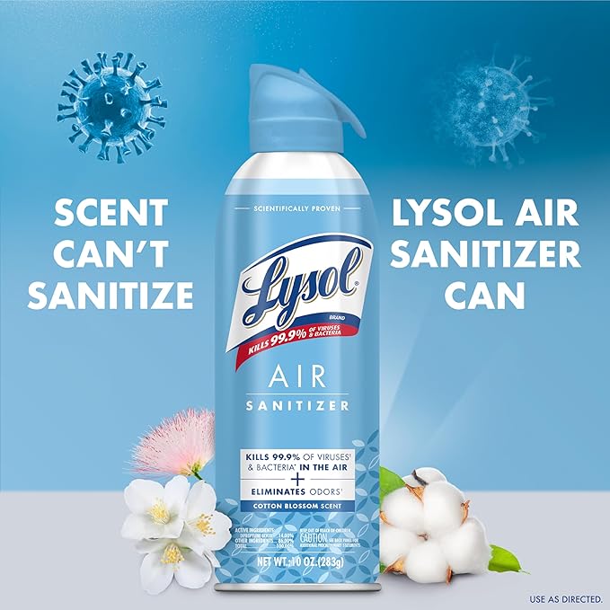 Lysol Air Sanitizer with Bacterial Odor Eliminator for Home & Office, Air Freshener Alternative, Cotton Blossom Scent, 10 oz (Pack of 3)