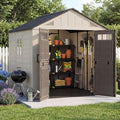 Aoxun 8x8 Ft Outdoor Storage Shed with Floor, Large Resin Outdoor Shed with Lockable Door & Windows, Garden HDPE Sheds for Lawn Tools, Pool Supplies & Bikes
