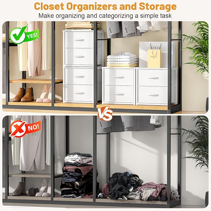 DAOUTIME 2-Pack Stackable Storage Drawers (4 Drawers Total), White Closet Organizer with Wooden Top & Metal Frame, Freestanding or Stackable Dresser for Bedroom, Living Room, Under Bed