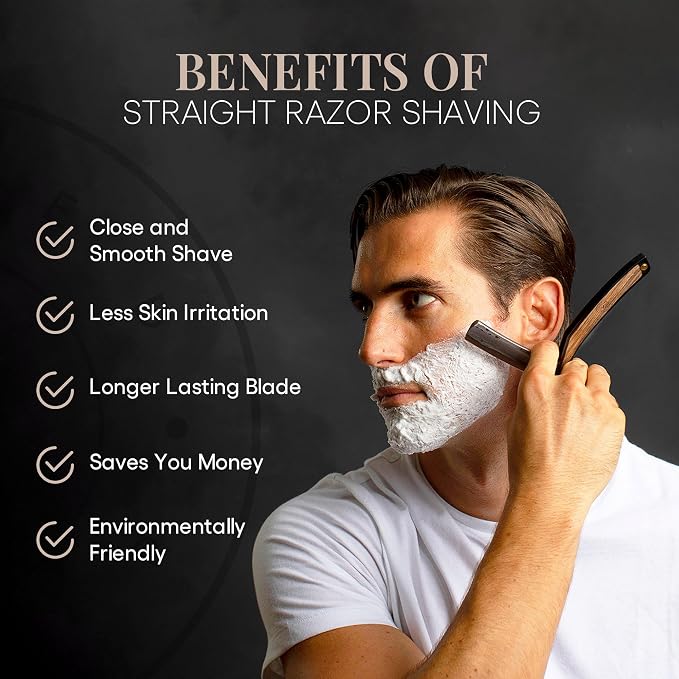Naked Armor Drian Straight Razor Kit, Men’s Damascus Steel Shaving Set | 7-Pc Shave Ready Wet Shaving Kit, 7/8" Barber Straight Edge Razor Set, Strop, Paste, Brush, Soap, Sheath, Box, Gifts for Men