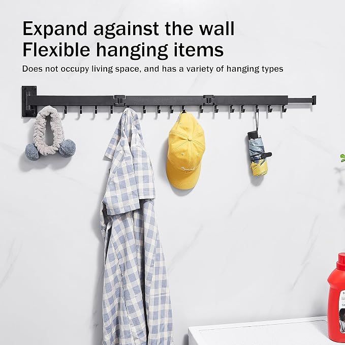 ZdwCyl Clothes Drying Rack Wall Mounted,Laundry Rack Wall Wount,Drying Rack Clothing for Laundry,Retractable Dryer Racks,Wall Mounted Drying Rack Collapsible, Black, Sandy Coating,3z-b01