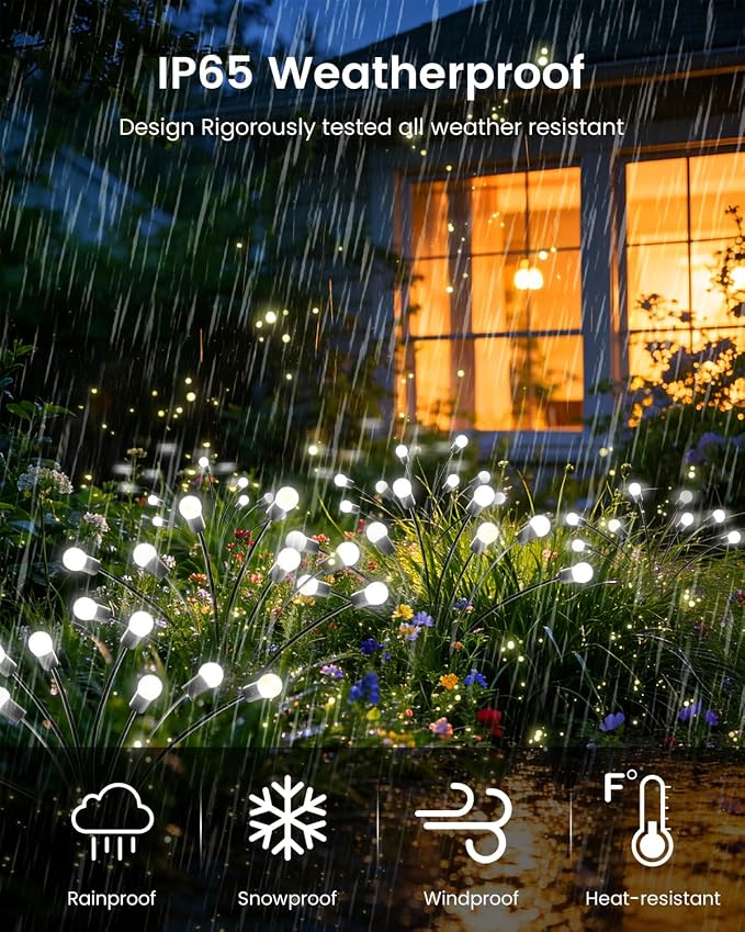 OZS 12 Pack Total 96 LED Solar Garden Lights Fairy Outdoor - Solar Firefly Lights Outdoor, Sway by Wind, Waterproof for Garden Patio Pathway Fairy Decoration (Cool White)