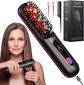 FLOWN® Original Go Brush PRO [Five Minutes Hair Styling Routine] - No Damage Heat Brush with USB-C Charger - Electric Travel Pocket Brush for All Hair Types - Black (Formerly Numoya)