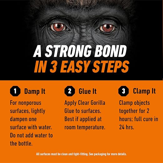 Gorilla Clear Glue, 3.75 Ounce Bottle (Pack of 2) - Crystal Clear, All Purpose, and Water Resistant