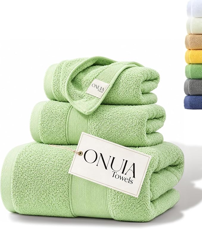 3 Packs Luxury Bath Towels Set, Ultra Soft Skin Bath Towel, Premium Hotel Bathroom Towels, Absorbent Quick Drying & Low Lint for Bathroom Spa Gym & Home Use，Green Set of 3