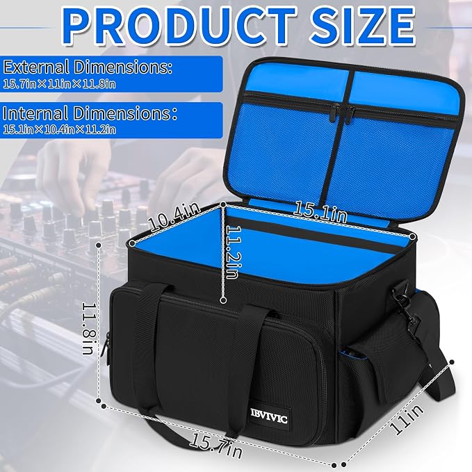 IBVIVIC Cable File Bag With Adjustable Dividers Dj Gig Bag for Cables, Cords,DJ Gear,Sound Instrument and Accessories 16L x 11W x 12H inch, Blue