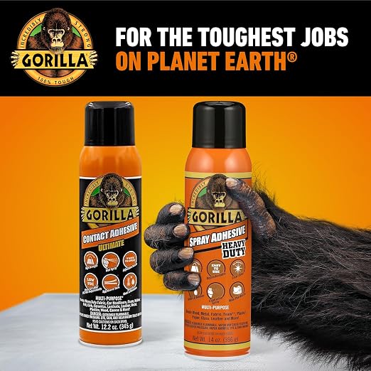 Gorilla Heavy Duty Spray Adhesive, Multi Purpose & Repositionable, Clear, 14 oz (Pack of 1) Bonds Paper, Cardboard, Foam, Fabric, Photo Safe, Non-Yellowing, Indoor & Outdoor