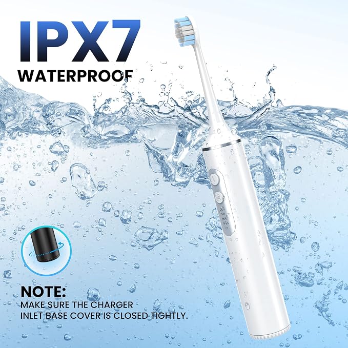 2-in-1 Electric Toothbrush with Water Flosser, Brush & Floss Combo | 3 Modes, 3 Brush Heads, Jet Tip, IPX7 Waterproof, Portable Oral Irrigator for Travel, White