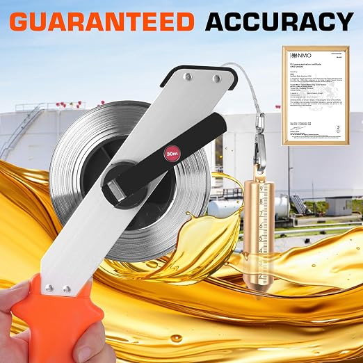 Cekegon Oil Gauging Tape, Stainless Steel Sounding Tape Measure, Oil Tank Gauging Tape with Brass Plumb Bob (98ft-12oz)