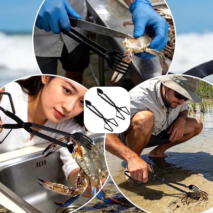 2 Pcs Crab Tongs for Live Crabs, 15.24" Heavy Duty Crab Grab Claws for Seafood Handling, Ideal for Crabbing & Seafood Processing, Keeps Your Fingers Safe and out of Harm's Way, Black