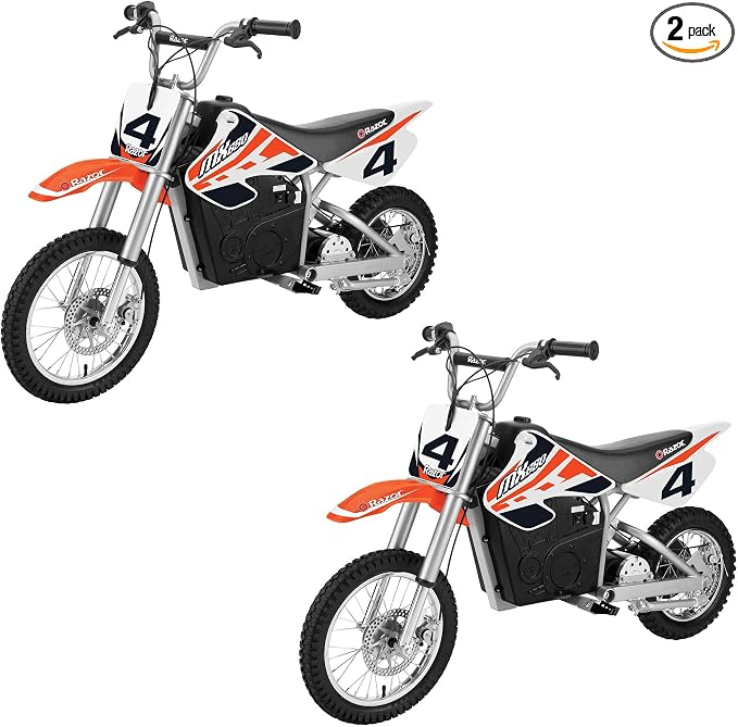 Razor Dirt Rocket Ride On High Torque Motocross Electric Motorcycle Dirt Bike with Speeds up to 17 MPH for Teens and Adults, Orange (2 Pack)