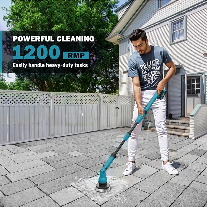 Alloyman 1200RPM Electric Spin Scrubber, 20V Replaceable Battery, Shower Cordless Cleaning Brush, Power Scrubber for Cleaning with 8 Brushes for Bathtub/Tub/Tile/Floor