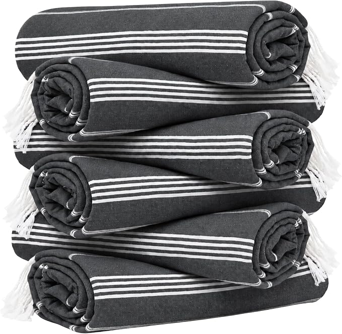 HAVLULAND Turkish Beach Towels, Set of 12, Oversized 72"x40" - Black | Soft Hammam Peshtemal, Sand Free, Quick-Dry, Absorbent Bath Towel | Lightweight & Compact for Travel, Pool, Gym, Spa
