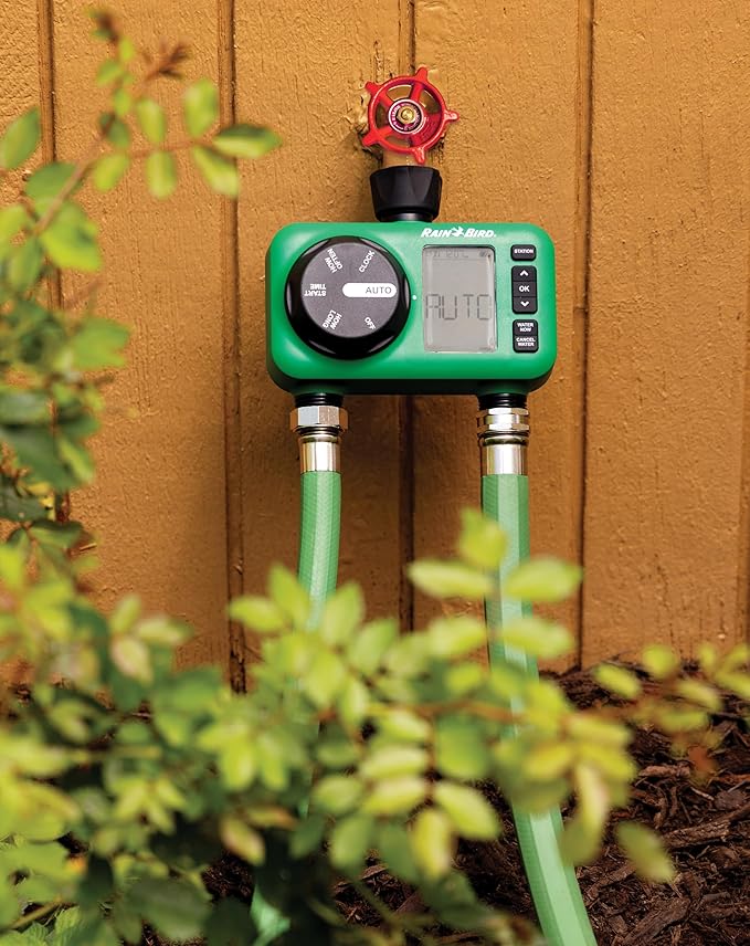 Rain Bird HET200 Electronic Digital Hose End Watering/Irrigation Timer, Battery Operated, 3/4" Garden Hose Thread, Heavy-Duty Brass Inlet, 2 Outlets/Ports