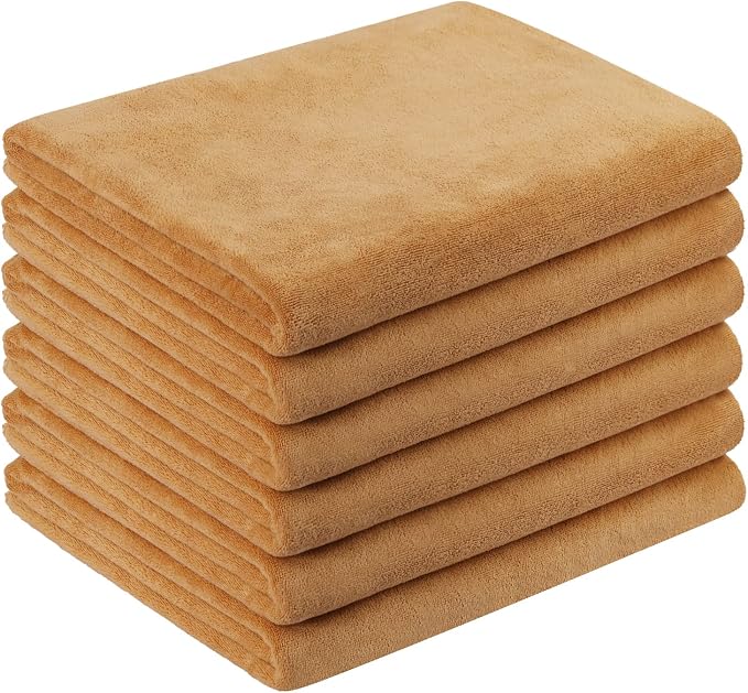 JML Large Microfiber Bath Towels, 6 Pack, 30" x 60", Beige | Oversized, Soft, Super Absorbent, Fast Drying for Shower, Swimming, Sauna, Pool, Beach, Sport, Fitness, Yoga