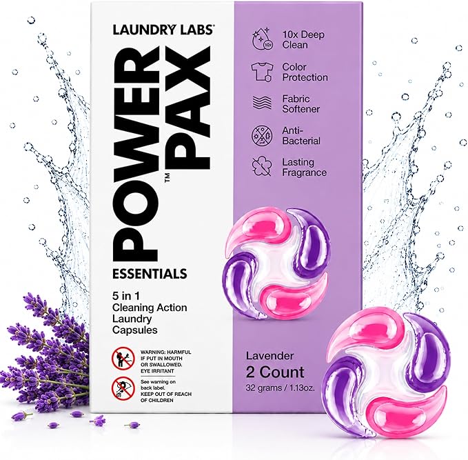 PowerPax 5-in-1 Commercial Laundry Detergent Capsules for Vending Machine, Lavender, 100 Count in 2 Packs – Stain Remover, Odor Eliminator, Color Booster, Fabric Softener for Coin Vend Laundromat Use