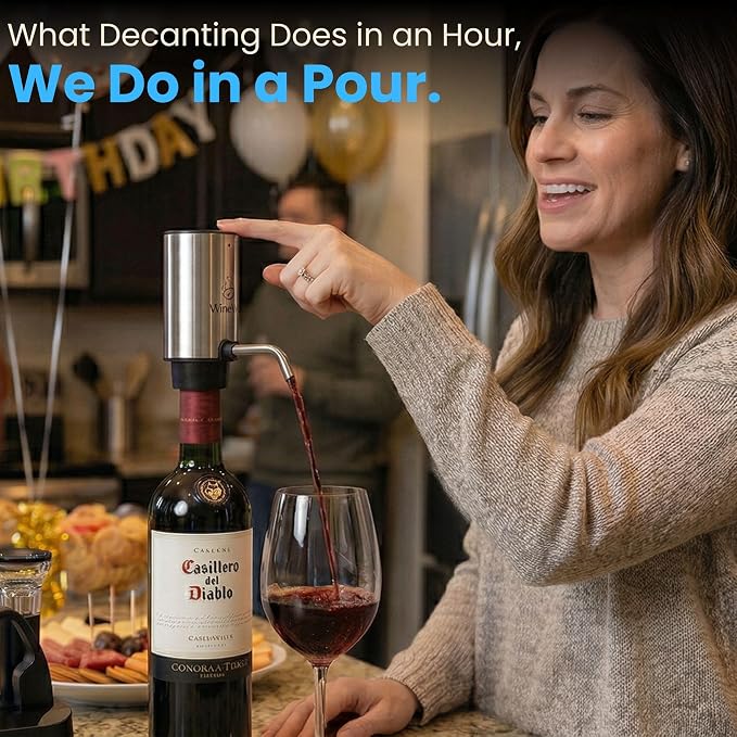 Electric Wine Aerator and Opener Set with Premium EVA Case and Accessories - Rechargeable Automatic Liquor Dispenser Pourer with Foil Cutter, Vacuum Sealer, USB-C Charging Cable - Gift Set