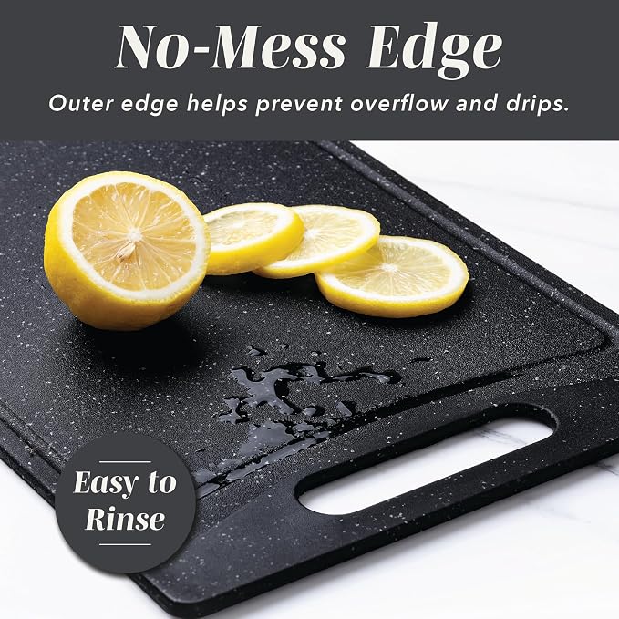 COOK WITH COLOR Non-Slip Cutting Board Set – Kitchen Essentials with Easy Grip Handle for Meat, Veggies, and Fruits, 3 Cutting Boards, Black/White