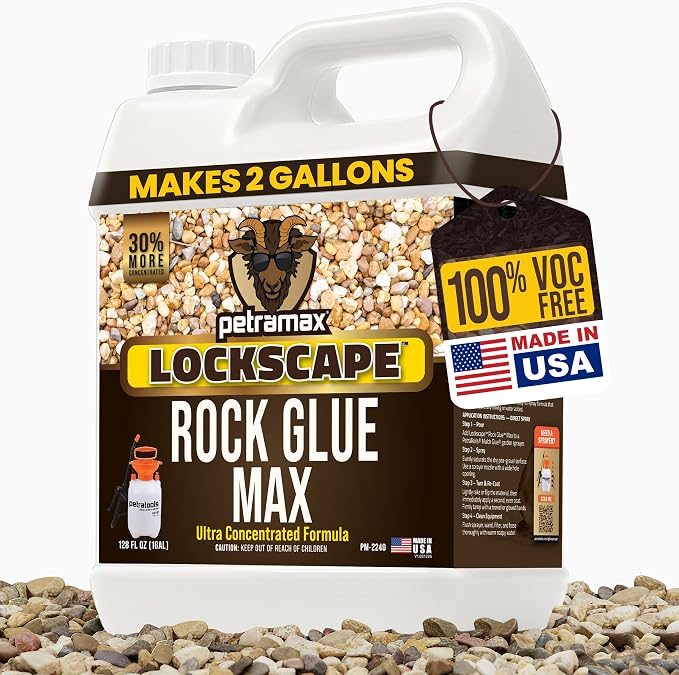 Petra Max Rock Glue for Landscaping, 1 Gallon - Wide Coverage & Pet Safe Mulch Glue for Rocks - Lockdown Gravel/Pebbles/Stones - Sticky Clear Gravel Binder & Decomposed Granite Stabilizer