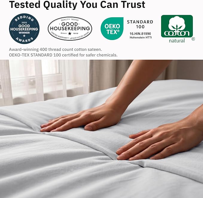 California Design Den 3-Piece Duvet Cover King Size Set - 400 Thread Count, 100% Cotton Sateen, Soft King Duvet Cover Set, Button Closures, Corner Ties, Durable Bedding - Silver