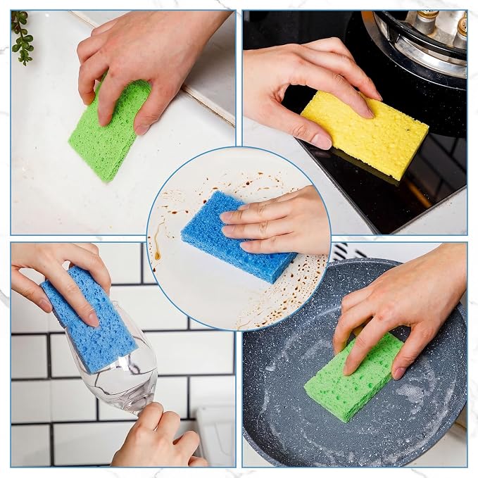 Zhengmy 90 Pieces Sponges Bulk Sponges Kitchen Compressed Sponge Natural Dish Sponge Compressed Wood Pulp Cleaning Without Scratching for Kitchen Bathroom, 3.9 x 2.4 x 0.12 Inch (Light Color)