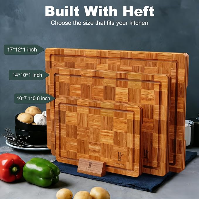 Extra Large Bamboo Cutting Boards, 3-Pack Heavy Duty Bamboo Cutting Boards Set with Juice Grooves & Non-Slip Feet – Extra Large Thick Wood Chopping Board for Meat, Fruits & More, Non-Toxic & Durable