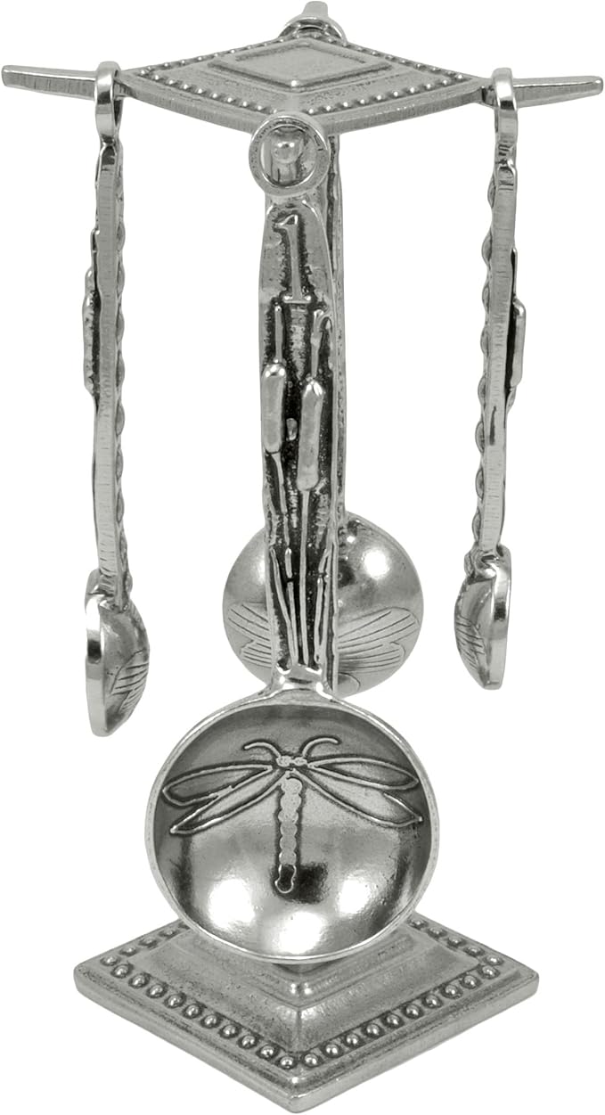Crosby & Taylor Dragonfly Pewter Measuring Spoon Set on Pewter Display Post