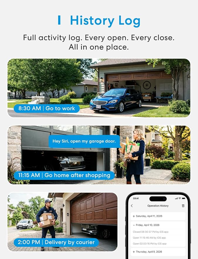 meross Smart Garage Door Opener Remote, Apple HomeKit Support, MSG150HK | Work with Google, Alexa, SmartThings and CarPlay, App and Voice Control, Auto Close, Easy to Install, Enhanced Compatibility