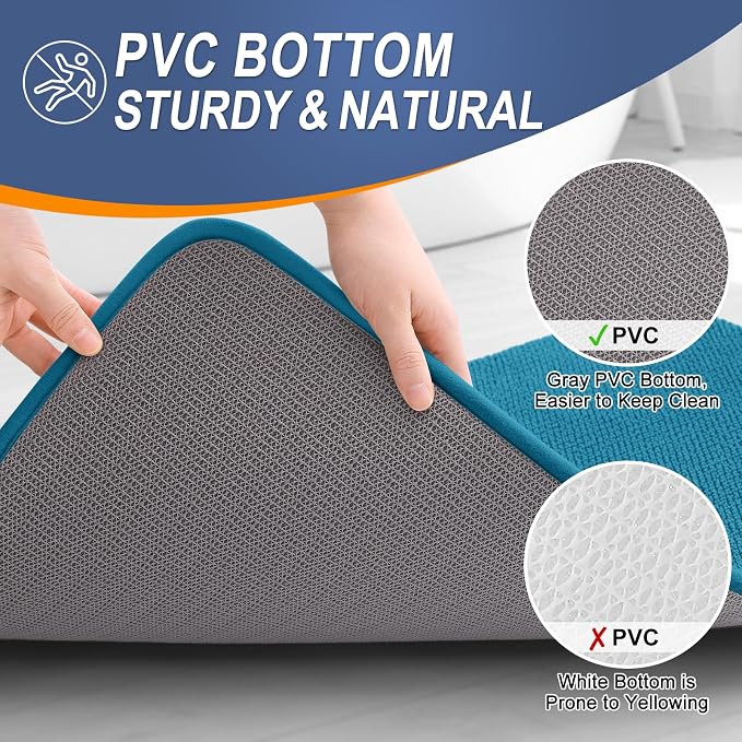 OLANLY Memory Foam Small Bathroom Rugs 24x16, Absorbent Mat, Peacock Blue | Soft Quick Dry Bath Mat Rugs, Non-Slip, Machine Washable Mat for Bathroom Floor, Tub and Shower, Home Decor Accessories