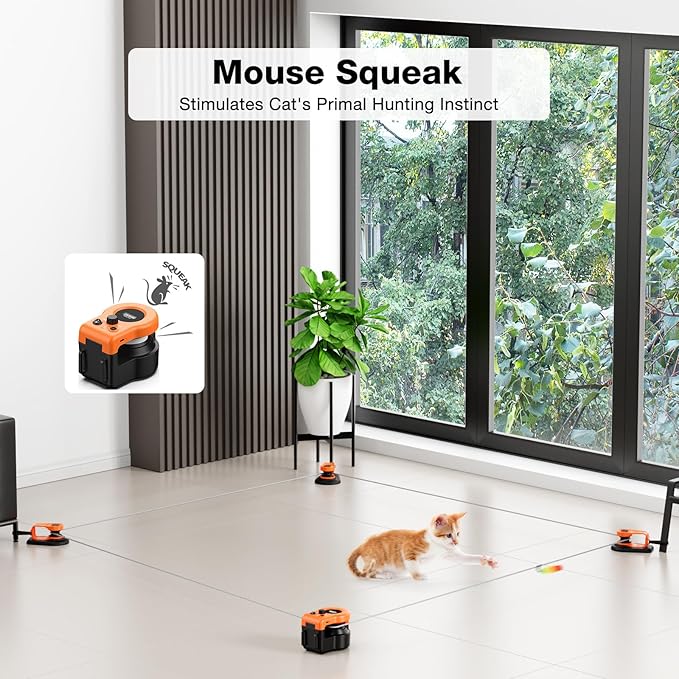 Interactive Cat Toys for Indoor Cats, Cat Treadmill Auto/Remote Control DIY Cat Mouse Hunting Toys, Keep Bored Kitten Dog Entertained to Chase, Feather Toy to Exercise Wheel-Orange