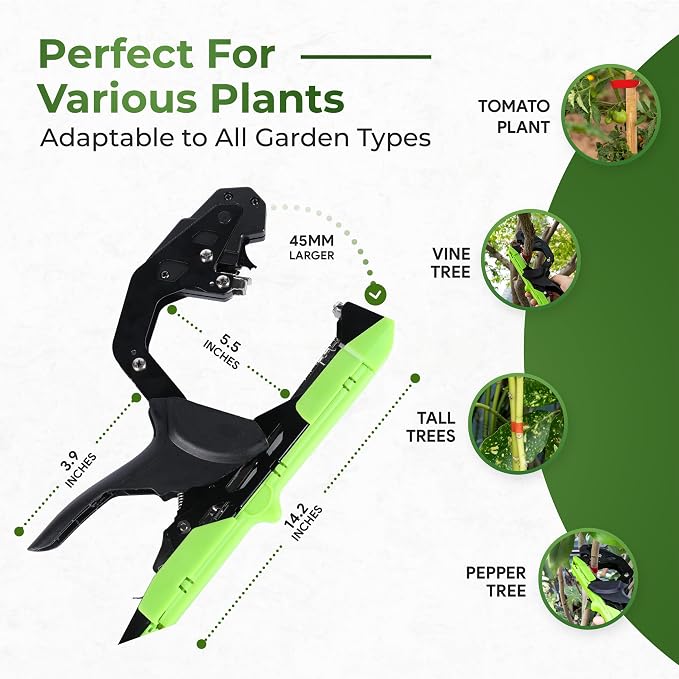 Plant Tying Machine Tool with 20 Rolls of Tape – Handheld Garden Tape Gun for Climbing Plant Support, Vines, and Tomatoes – Clips & Ties for Staking and Training Indoor & Outdoor Use