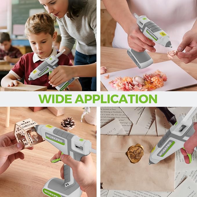 WORKPRO 7.2V Cordless Hot Melt Glue Gun, Rechargeable Fast Preheating Glue Gun Kit with 20 Pc Premium Mini Glue Stick, Automatic-Power-Off for Art, Craft, Decoration, USB Type-C Cable Included