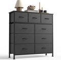 Sweetcrispy 9 Drawer Fabric Dresser Storage Tower Drawer Organizer, Grey | Sturdy steel frame with wood top,easy-pull handles,Space-saving organizer chest for bedroom, closet, Lightweight and stable