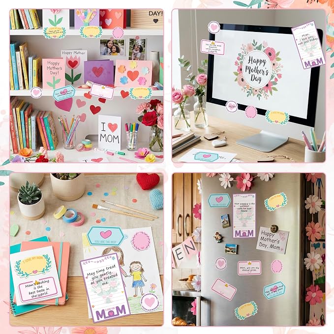 Xqumoi Mother's Day Sticky Notes Set - 550 Sheets Best Mom Ever Self-Stick Note Pads Floral Heart Divider Tabs Bundle Memo Pad, Mother's Day Birthday Gifts for Mom Wife Grandma