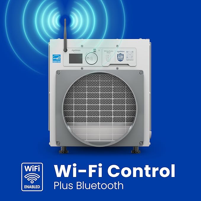 AprilAire E080W Smart Wi-Fi Whole-House Dehumidifier, 80-Pint Energy Star Commercial Dehumidifier for Basement, Crawl Space & Home up to 4,400 Sq.Ft. with Pump, Drain Hose, Hanging Kit, MERV 11 Filter