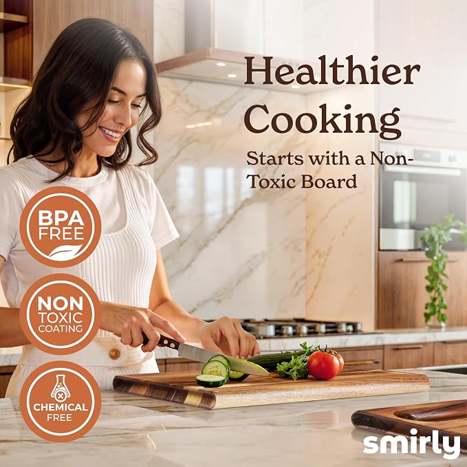 Smirly Reversible 17" Large Walnut Cutting Board for Kitchen - 1.2"Th Heavy Duty Real Wood Cutting Board with Deep Juice Groove - Reversible Wooden Cutting Board for Multiple Uses - Only 1 Piece