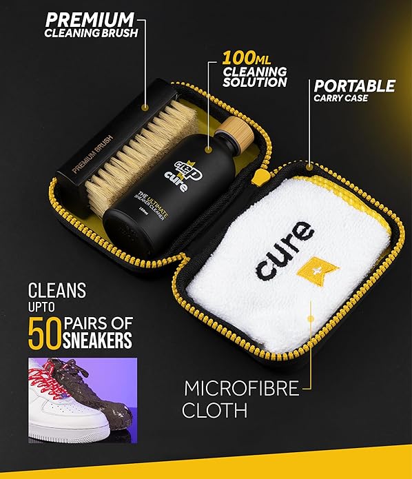 Crep Protect Shoe Protector Spray - CURE Kit - Premium Sneaker Cleaning Kit, with Brush, Solution, Microfibre Cloth and Reusable Pouch, Sneaker Care Kit & Cure Refill