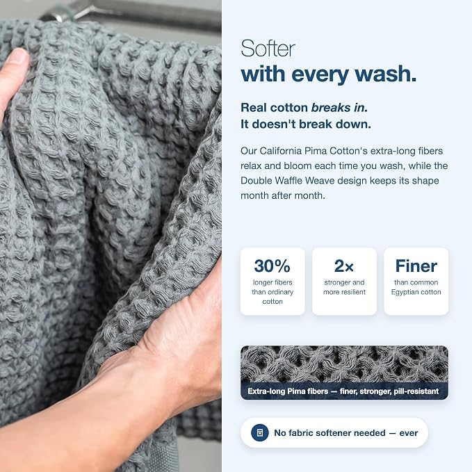 SUTERA Silverthread Waffle Towel CA-Grown Pima Cotton (Bath, Grey) 31"x57" | Waffle weave design, quick drying, ultra soft, lightweight, and absorbent with pilling-resistant Pima Cotton luxury comfort.