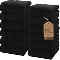 Hawmam Linen Luxury Cotton Washcloths 13x13 Inch - Large Hotel Spa Bathroom Face Towel | 12 Pack | Black